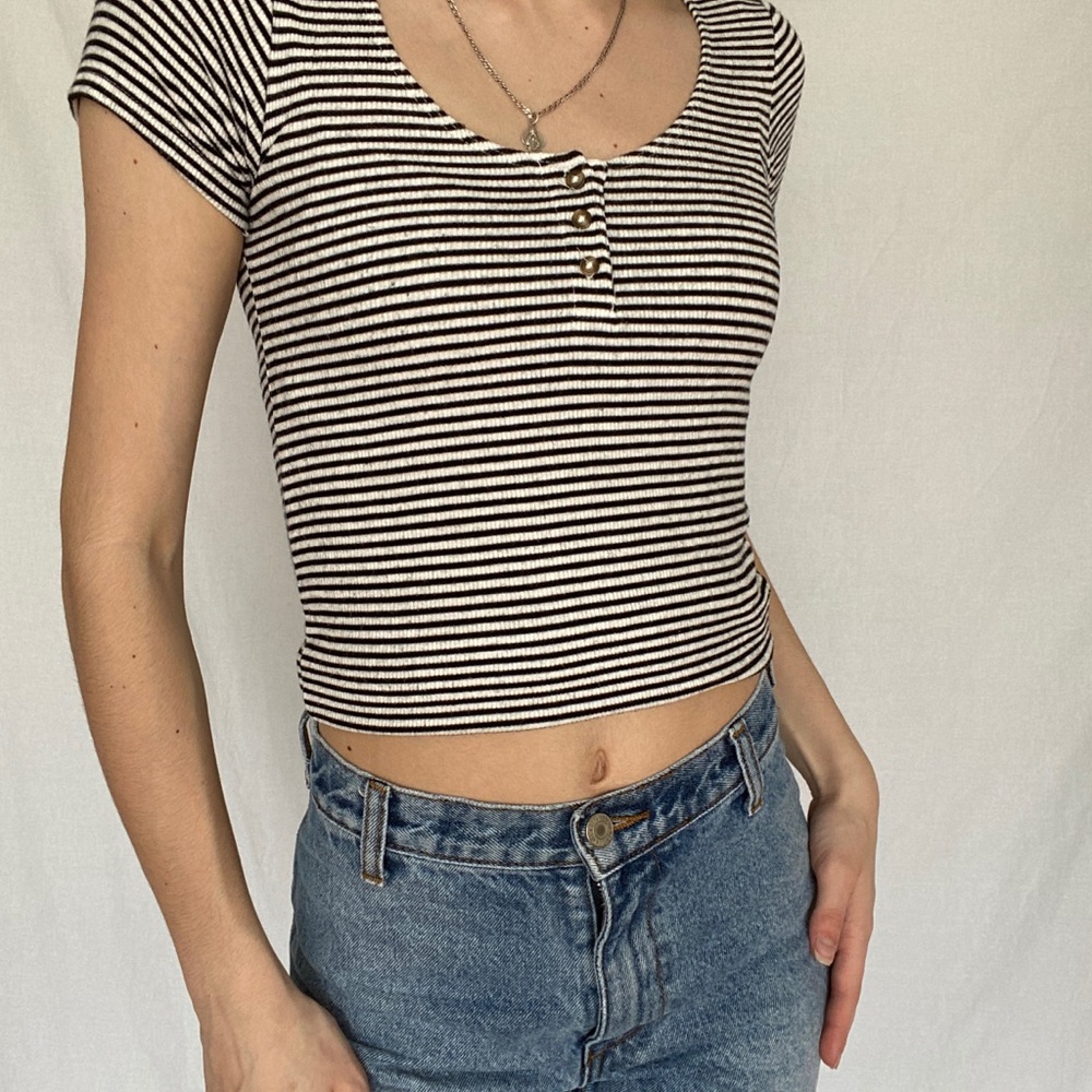 Funky Black & White Striped Crop Top 🖤🐼